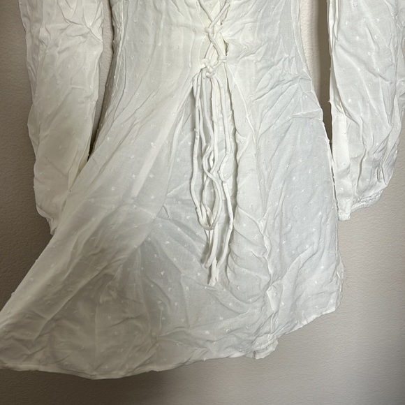 Princess Polly Fauce White Long Sleeve Lace Up Front Square Neck Swiss Dot Dress - Picture 8 of 13